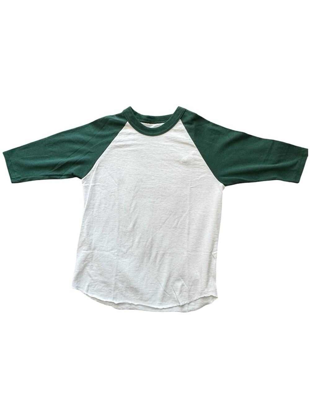 Soffe White Baseball Tee with Forest Green Raglan Sleeves Size 8 (S)